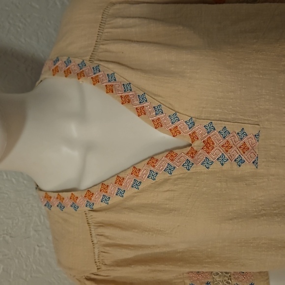 Cream Embroidered Raw Hem Boho Cotton Swing Festival Tunic - Picture 5 of 8